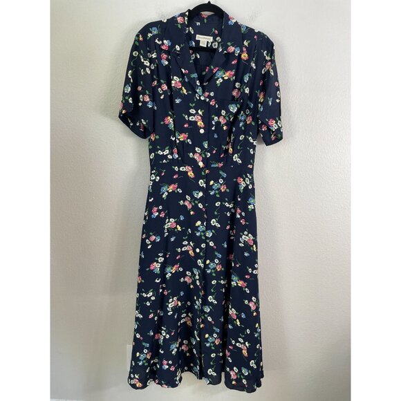Vintage 90's Y2K Banana Republic Womens 8 Navy Floral Button Up Maxi Dress - Picture 8 of 9